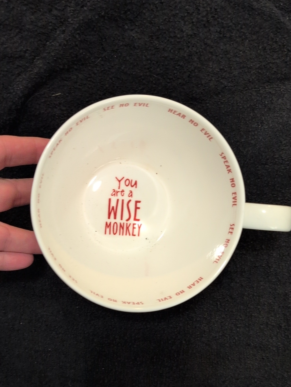 White Ceramic 'You Are a Wise Monkey' Mug with Red Text